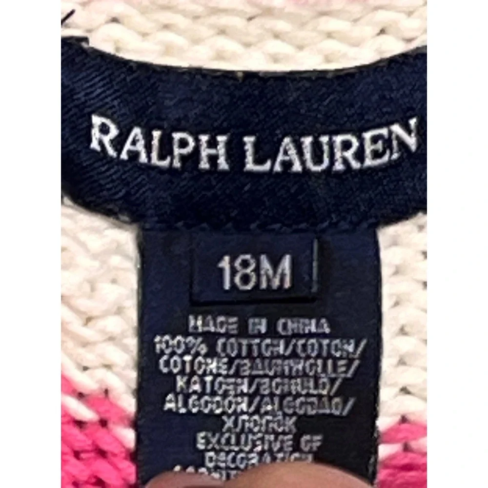Ralph Lauren Baby Girls Pink White‎ Stripe Knit Zipper Hoodie Sweater 18M